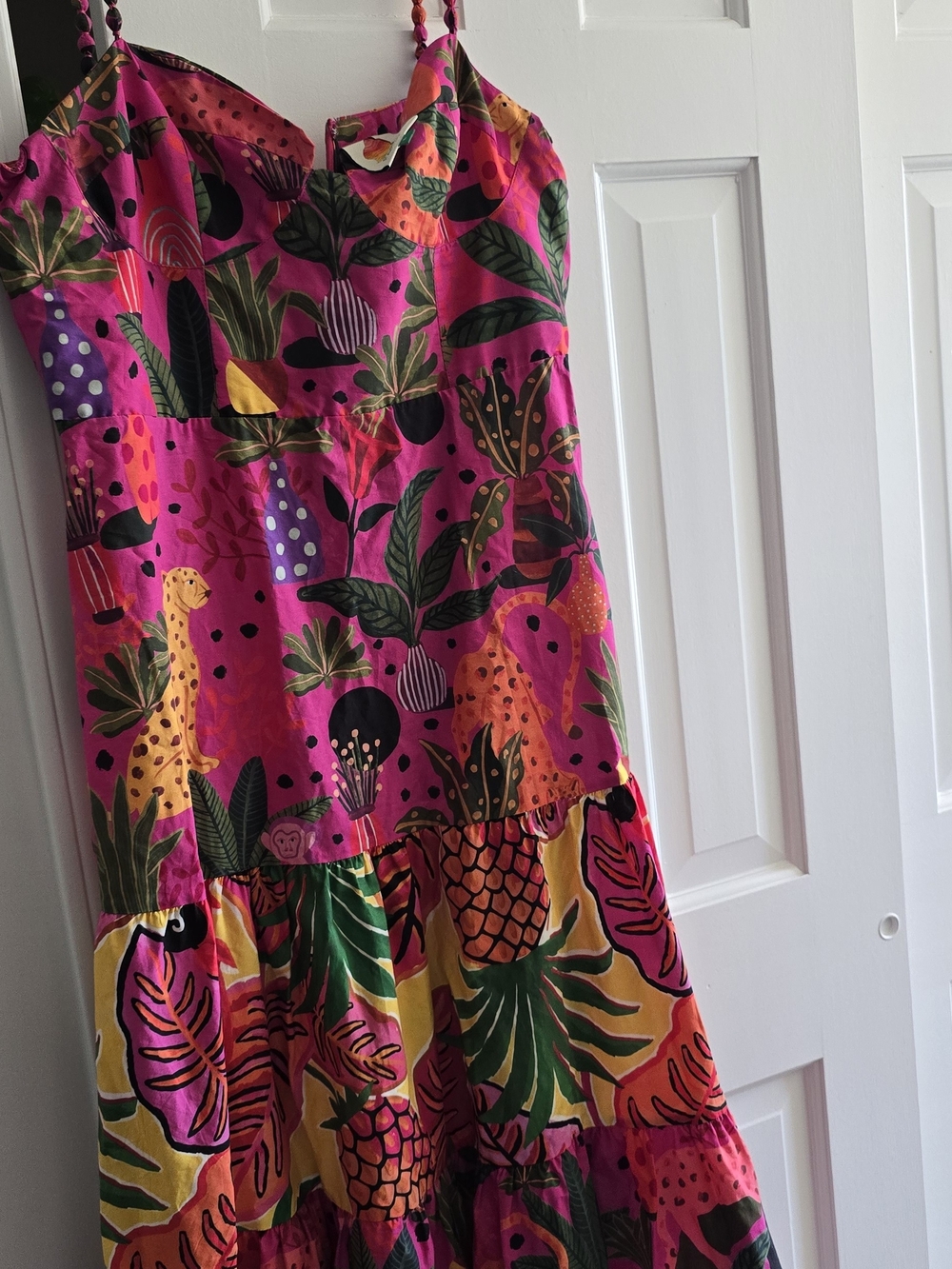 FARM Rio Hot Pink Tropical Tiered Maxi Dress with Yellow Accents - Picture 3 of 7
